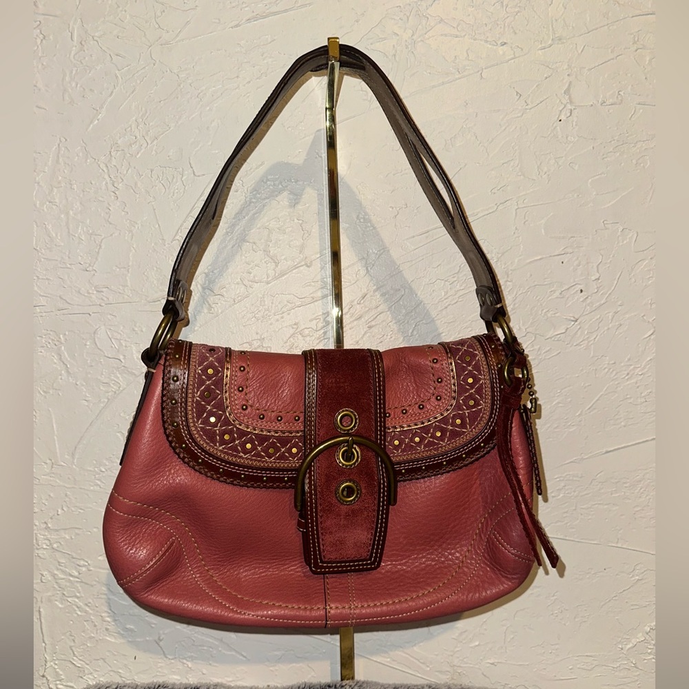 Coach G630479 Limited Edition Studded Pink& Brown SoHo Flap Leather Shoulder Bag